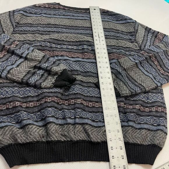 MFH Knits 100% Alpaca Men's Crewneck Sweater Size XXL Blue Gray Black Stripped - Picture 6 of 9